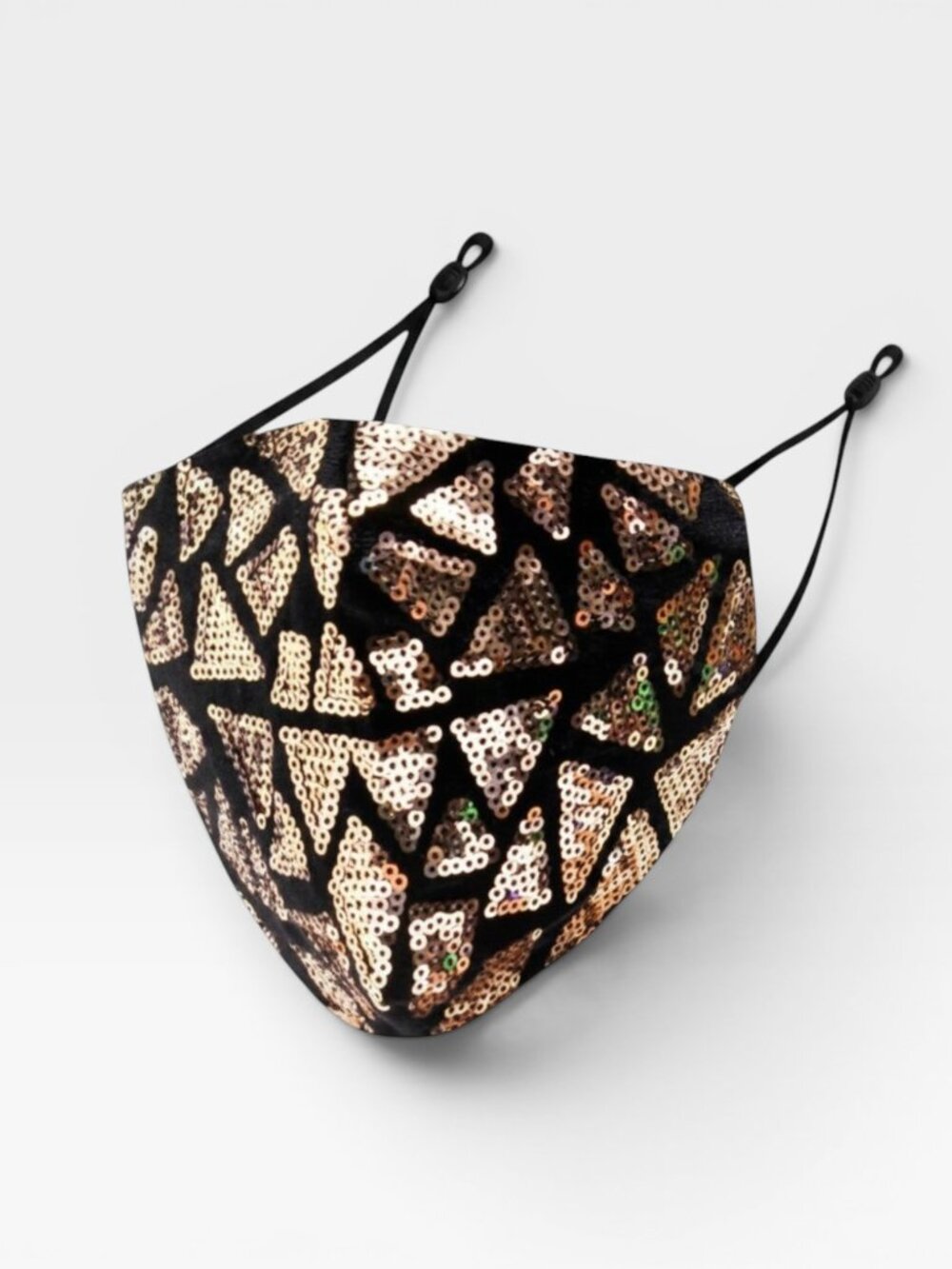 Gold Sequin Face Mask Geometric Triangle Sparkle Party Concert NWT